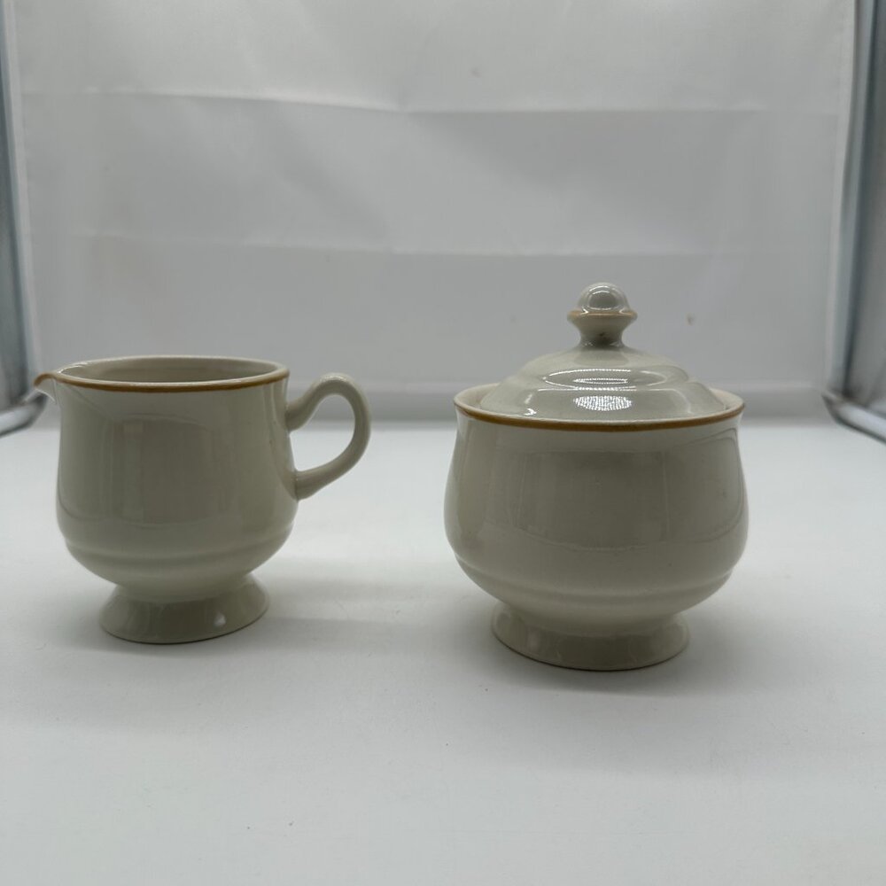 Vintage Japan Sweet Flowers Creamer & Sugar Bowl w/lid Stoneware